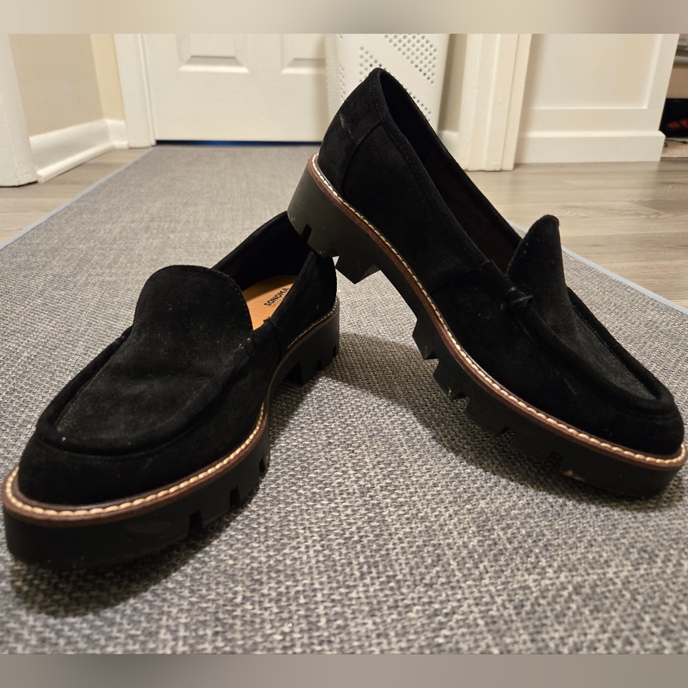 Womens Sonoma Black Suede Slip-On Loafers 9.5